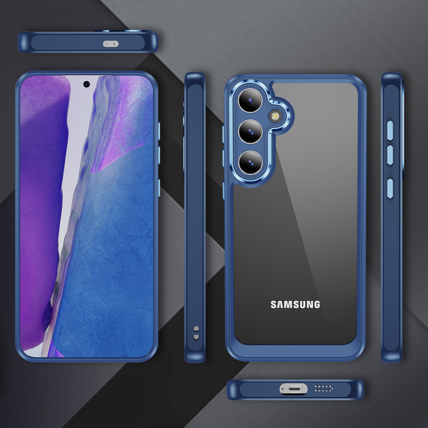 For Samsung Galaxy S24 TPU+Acrylic 2-in-1 Phone Case Metal Lens Frame Clear Cover - Blue