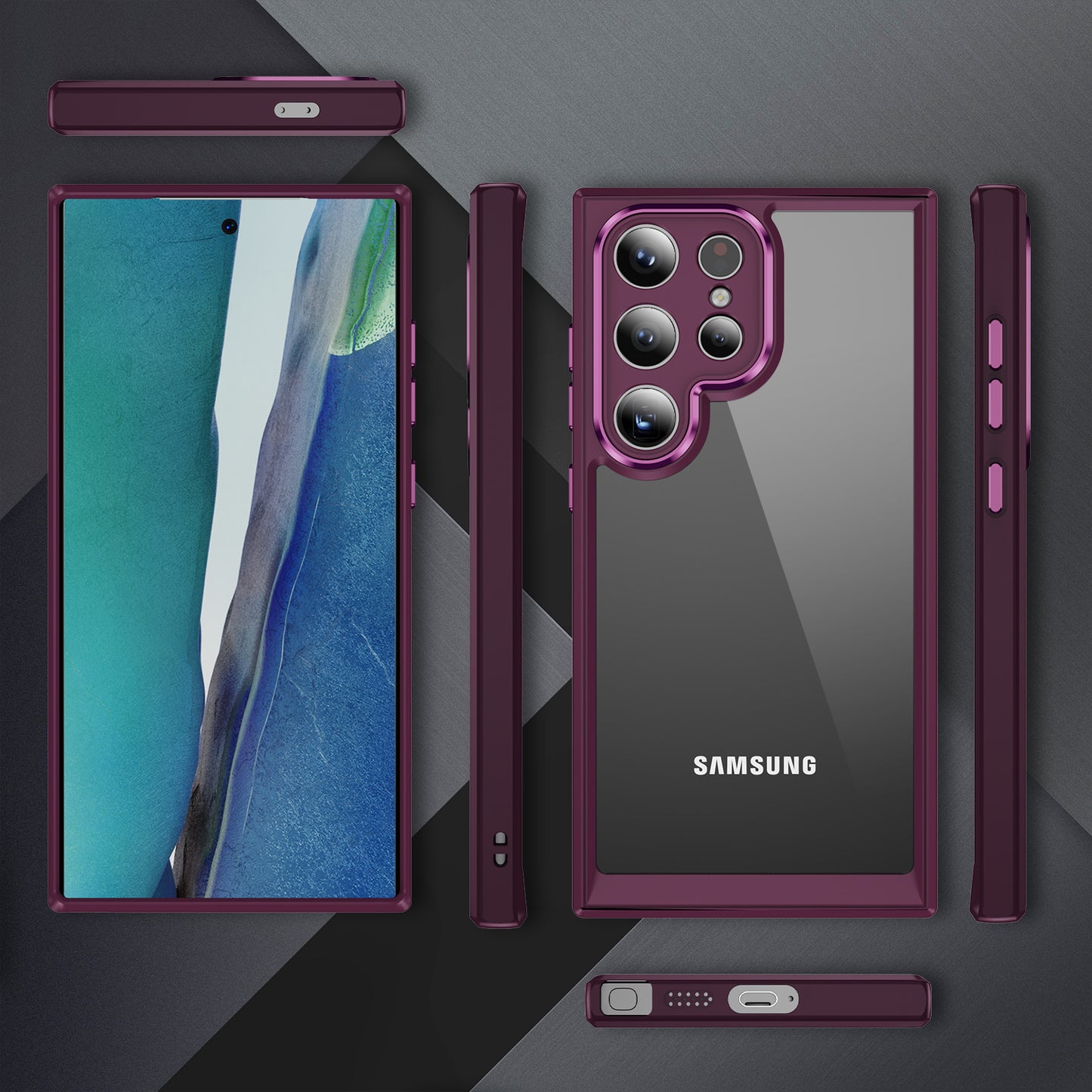 For Samsung Galaxy S24 Ultra Case TPU+Acrylic Clear Phone Cover Metal Lens Frame - Rose