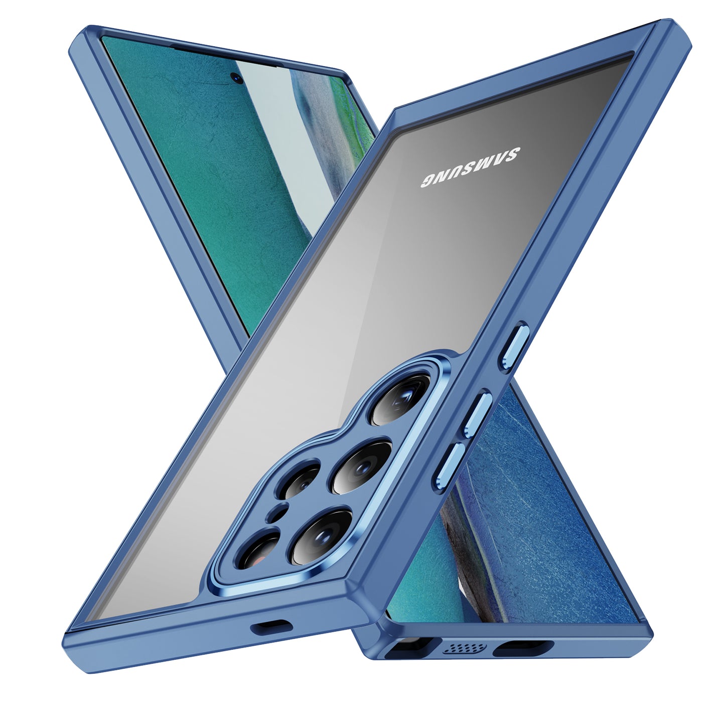 For Samsung Galaxy S24 Ultra Case TPU+Acrylic Clear Phone Cover Metal Lens Frame - Blue