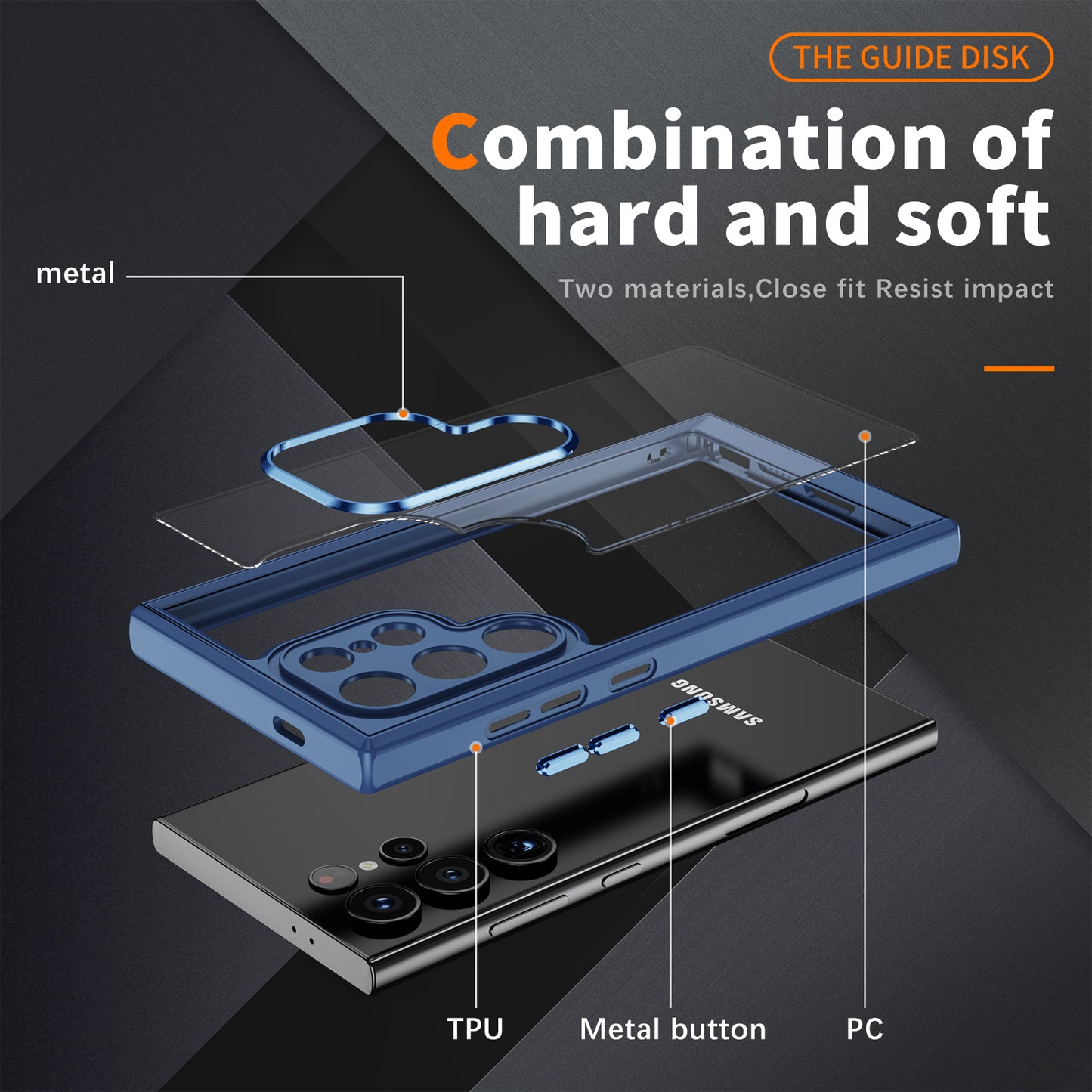 For Samsung Galaxy S24 Ultra Case TPU+Acrylic Clear Phone Cover Metal Lens Frame - Blue