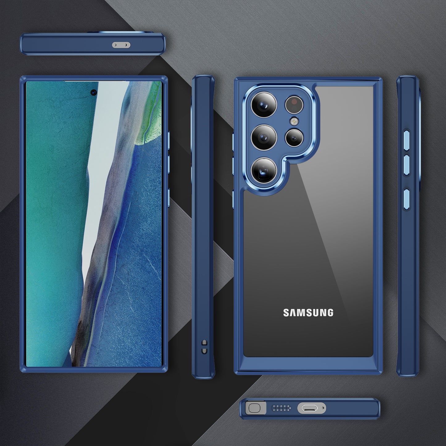 For Samsung Galaxy S24 Ultra Case TPU+Acrylic Clear Phone Cover Metal Lens Frame - Blue