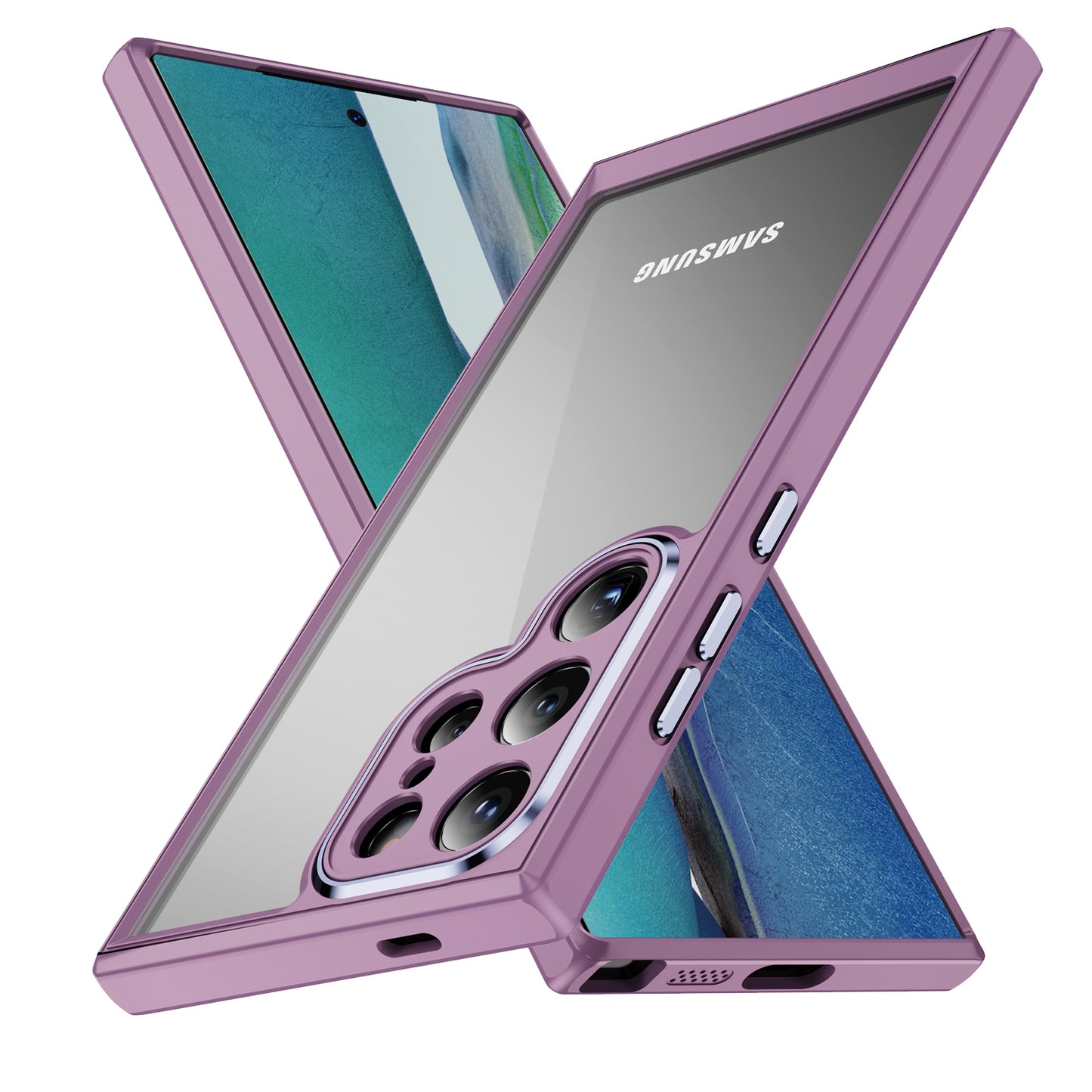 For Samsung Galaxy S24 Ultra Case TPU+Acrylic Clear Phone Cover Metal Lens Frame - Light Purple