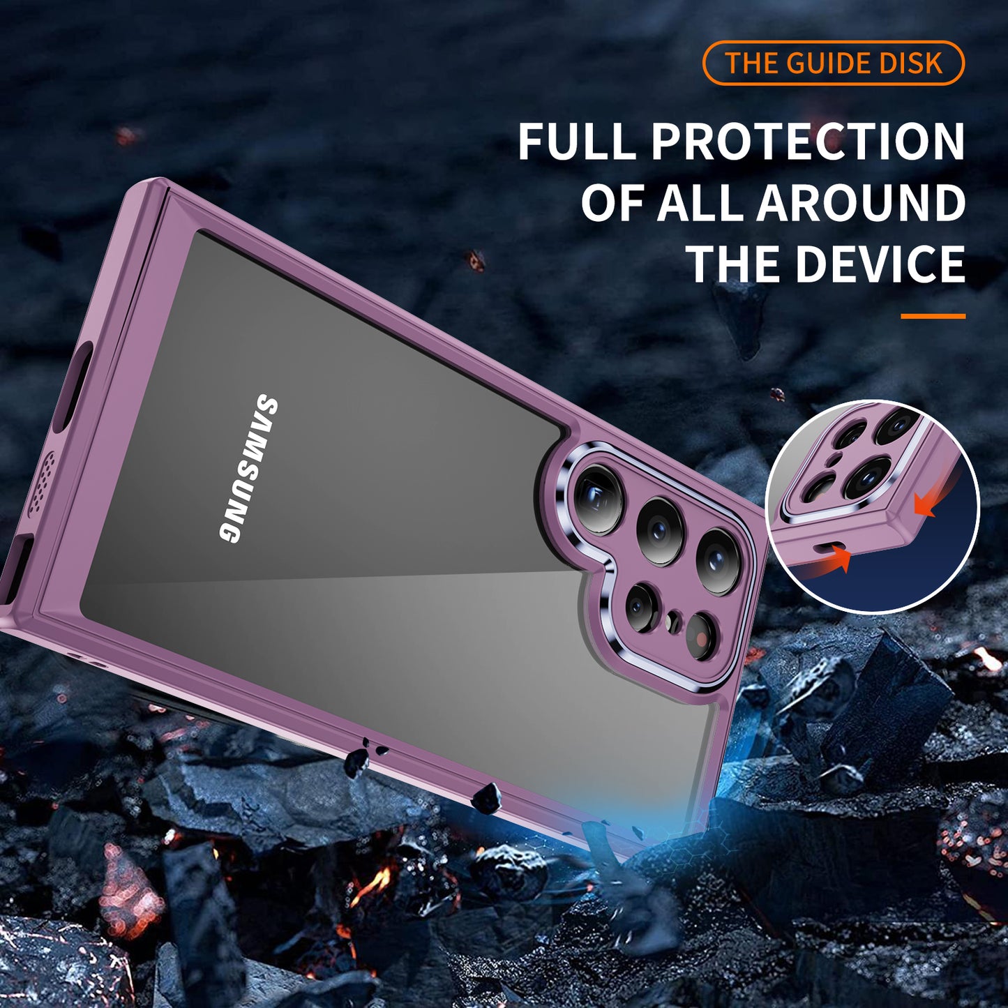 For Samsung Galaxy S24 Ultra Case TPU+Acrylic Clear Phone Cover Metal Lens Frame - Light Purple
