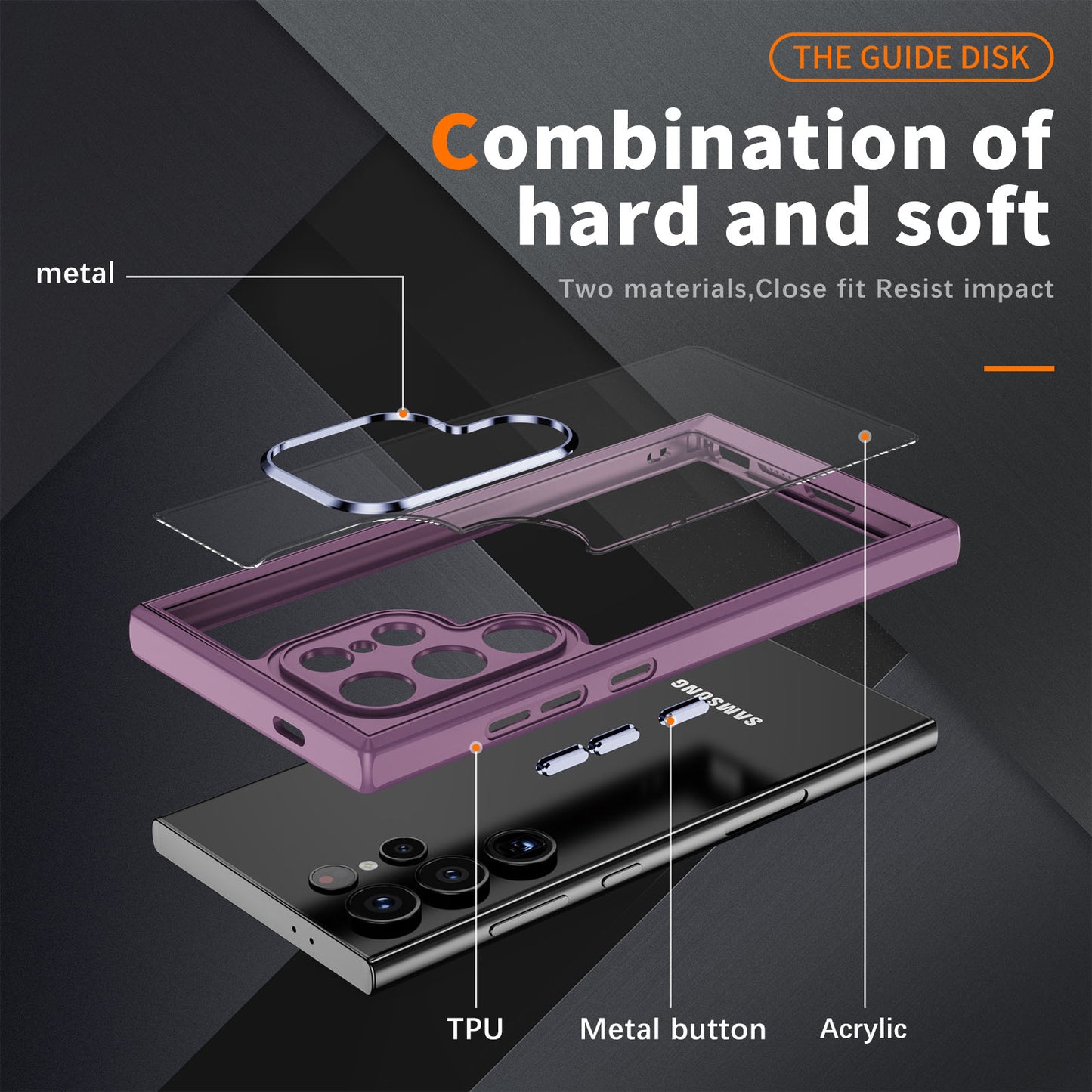 For Samsung Galaxy S24 Ultra Case TPU+Acrylic Clear Phone Cover Metal Lens Frame - Light Purple