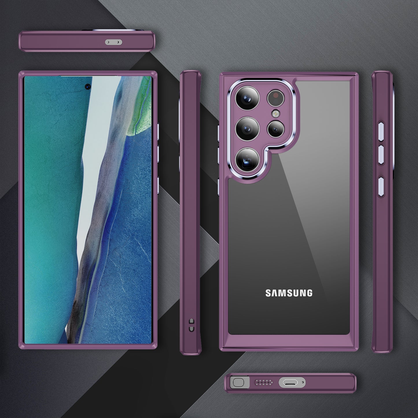 For Samsung Galaxy S24 Ultra Case TPU+Acrylic Clear Phone Cover Metal Lens Frame - Light Purple