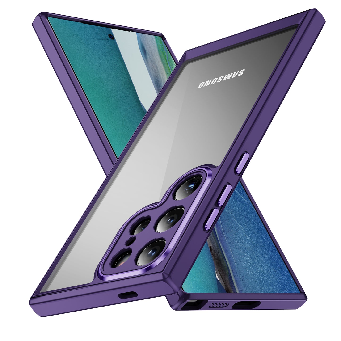 For Samsung Galaxy S24 Ultra Case TPU+Acrylic Clear Phone Cover Metal Lens Frame - Dark Purple