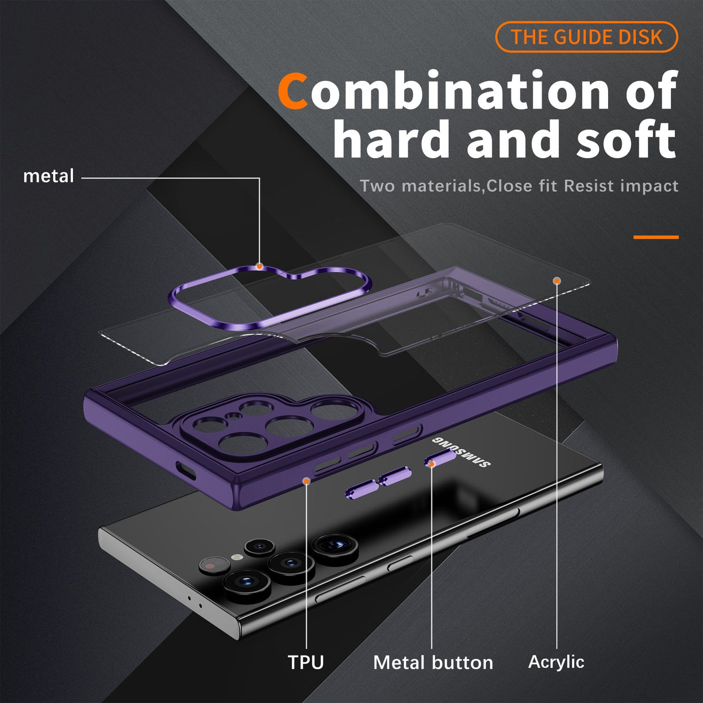 For Samsung Galaxy S24 Ultra Case TPU+Acrylic Clear Phone Cover Metal Lens Frame - Dark Purple