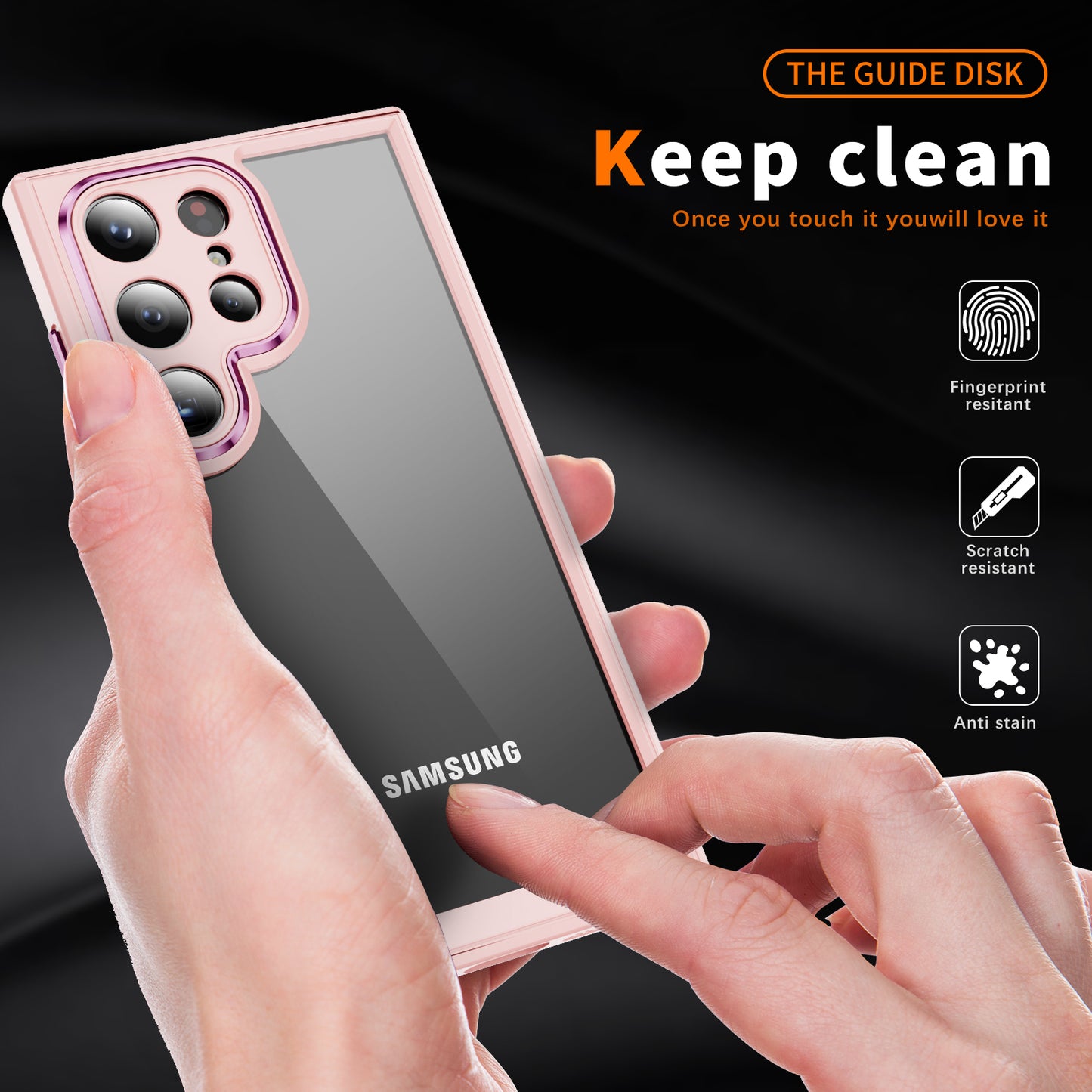For Samsung Galaxy S24 Ultra Case TPU+Acrylic Clear Phone Cover Metal Lens Frame - Apricot