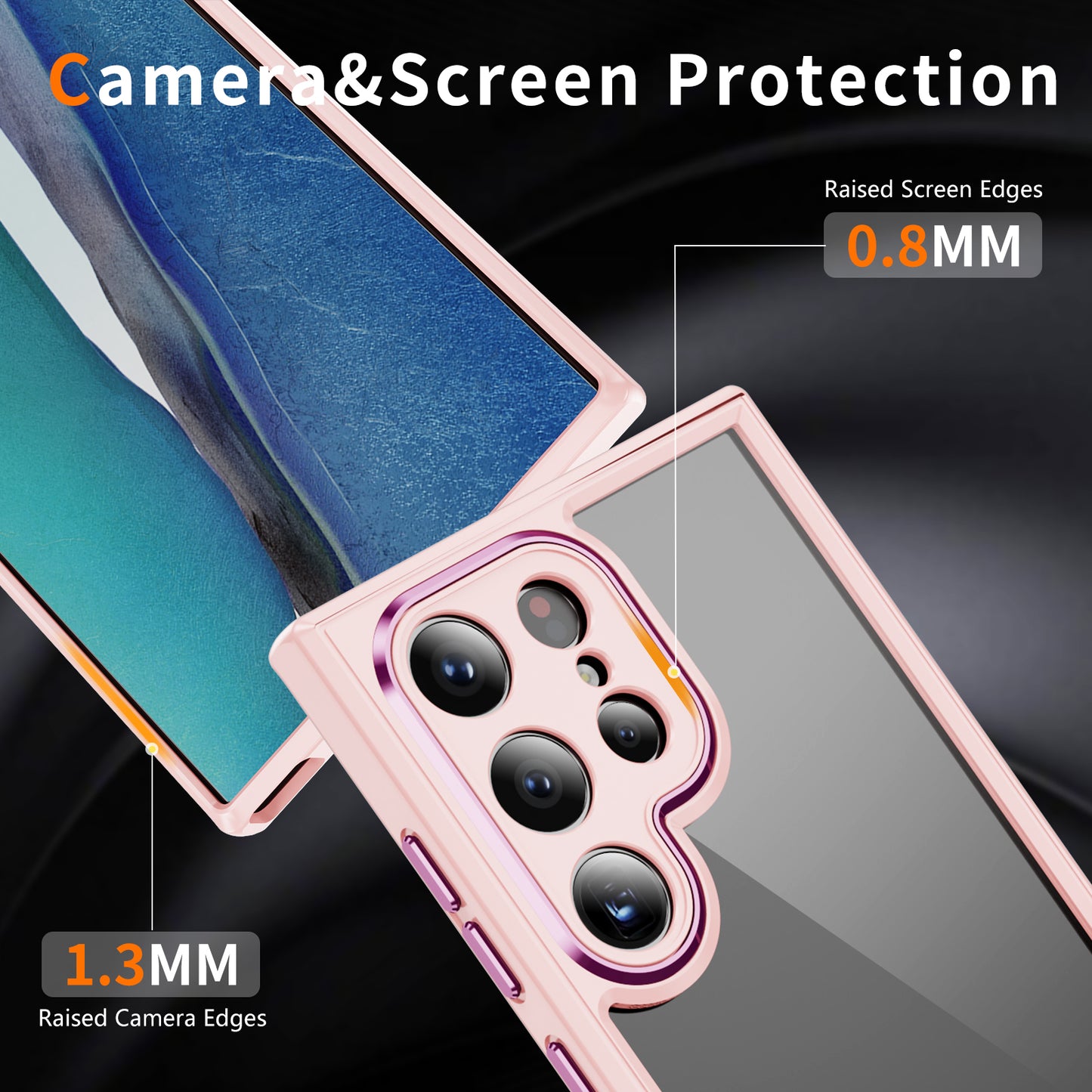 For Samsung Galaxy S24 Ultra Case TPU+Acrylic Clear Phone Cover Metal Lens Frame - Apricot