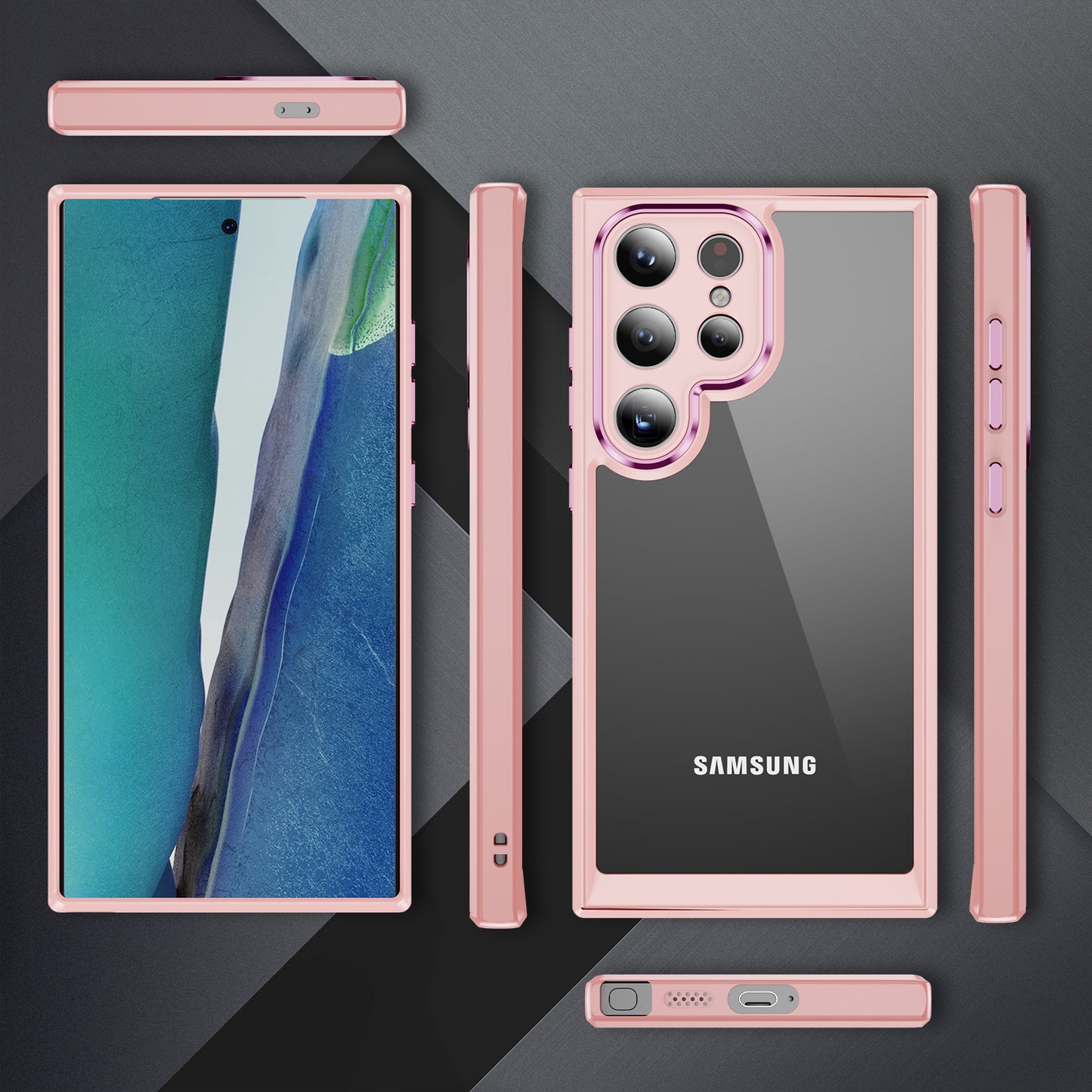 For Samsung Galaxy S24 Ultra Case TPU+Acrylic Clear Phone Cover Metal Lens Frame - Apricot