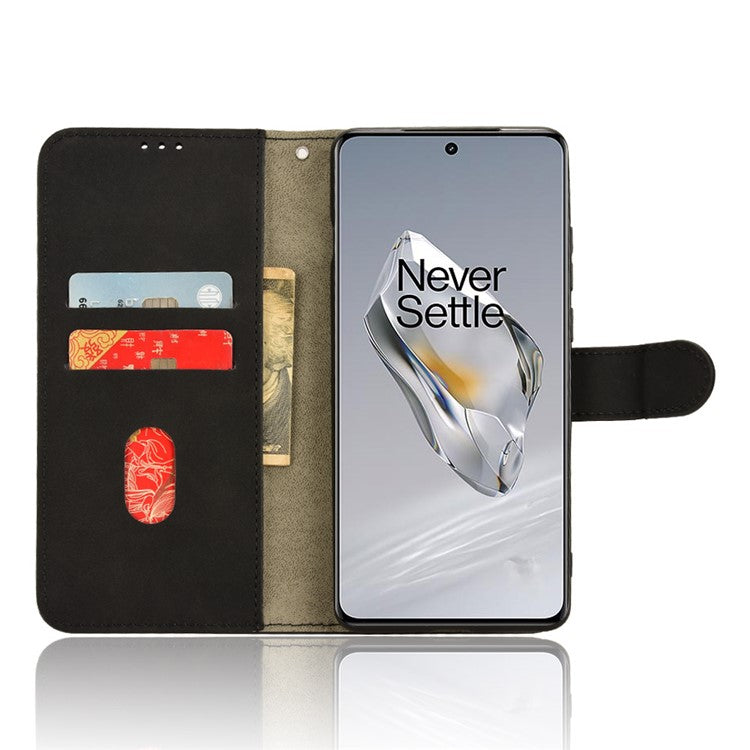 For OnePlus 12 5G Skin-Feel Leather Flip Case Wallet Stand Phone Cover - Black
