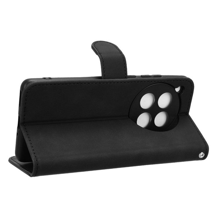 For OnePlus 12 5G Skin-Feel Leather Flip Case Wallet Stand Phone Cover - Black