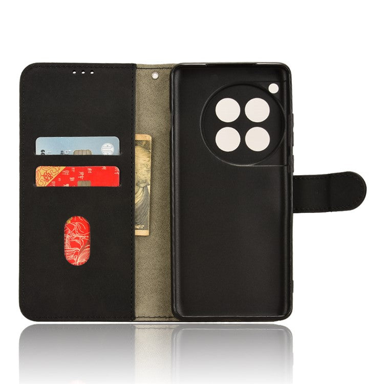 For OnePlus 12 5G Skin-Feel Leather Flip Case Wallet Stand Phone Cover - Black