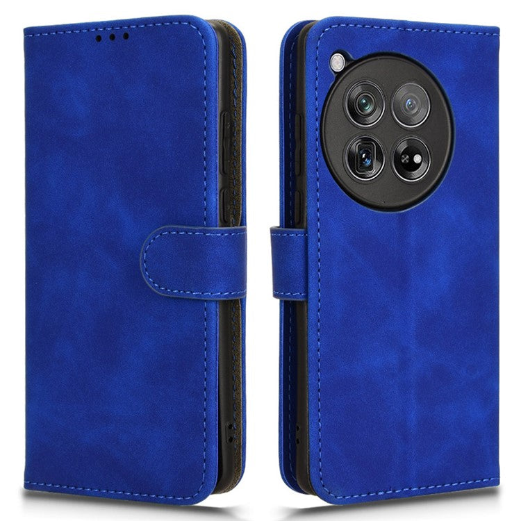 For OnePlus 12 5G Skin-Feel Leather Flip Case Wallet Stand Phone Cover - Blue