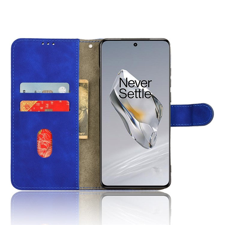 For OnePlus 12 5G Skin-Feel Leather Flip Case Wallet Stand Phone Cover - Blue