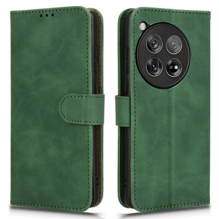 For OnePlus 12 5G Skin-Feel Leather Flip Case Wallet Stand Phone Cover - Green