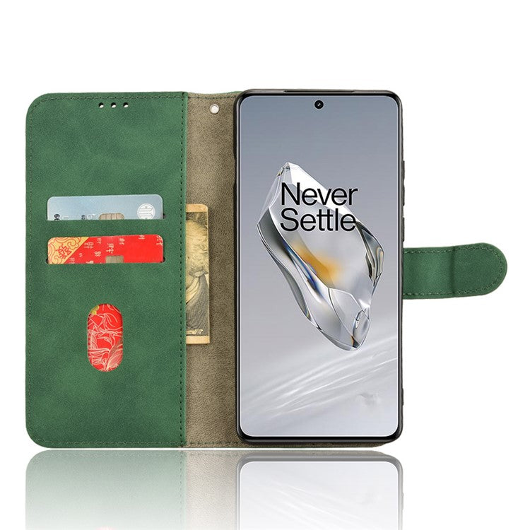 For OnePlus 12 5G Skin-Feel Leather Flip Case Wallet Stand Phone Cover - Green