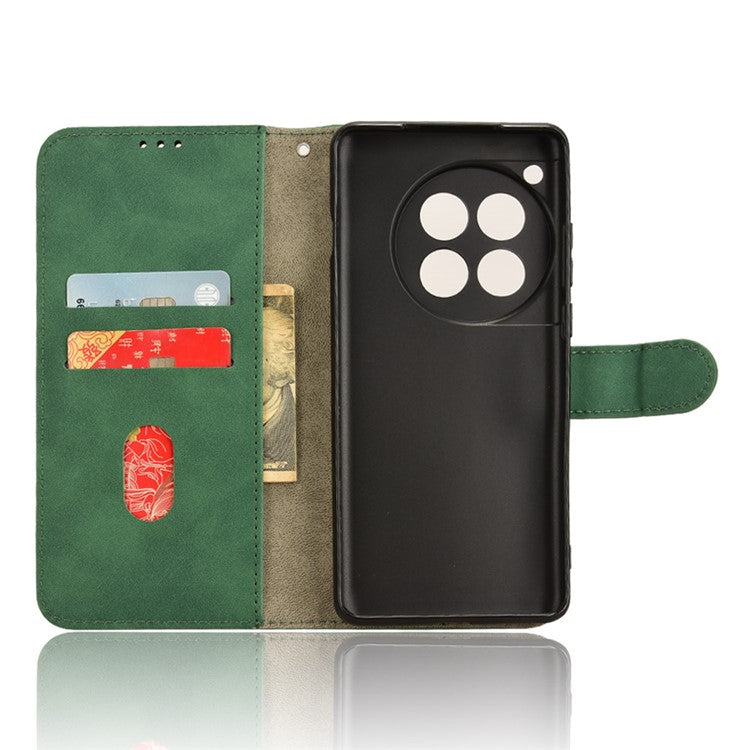 For OnePlus 12 5G Skin-Feel Leather Flip Case Wallet Stand Phone Cover - Green