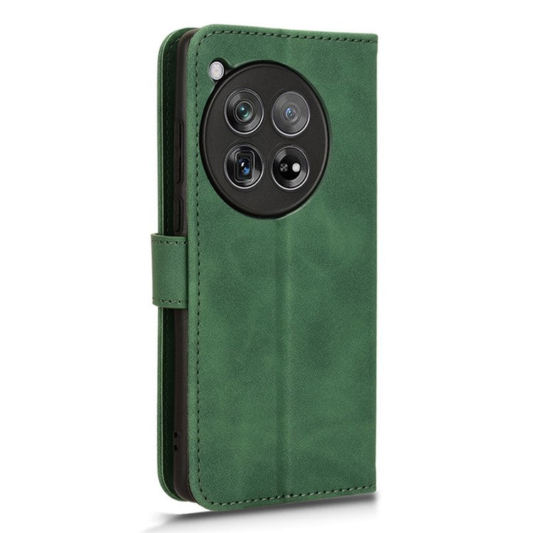 For OnePlus 12 5G Skin-Feel Leather Flip Case Wallet Stand Phone Cover - Green