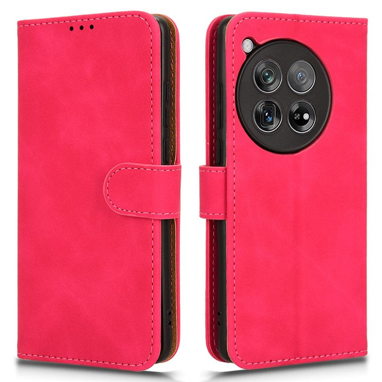 For OnePlus 12 5G Skin-Feel Leather Flip Case Wallet Stand Phone Cover - Rose