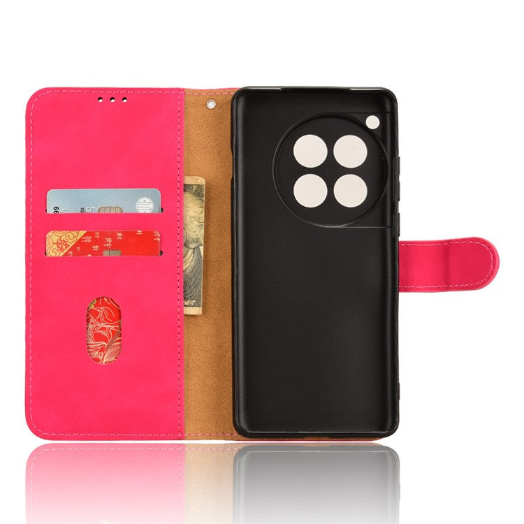 For OnePlus 12 5G Skin-Feel Leather Flip Case Wallet Stand Phone Cover - Rose