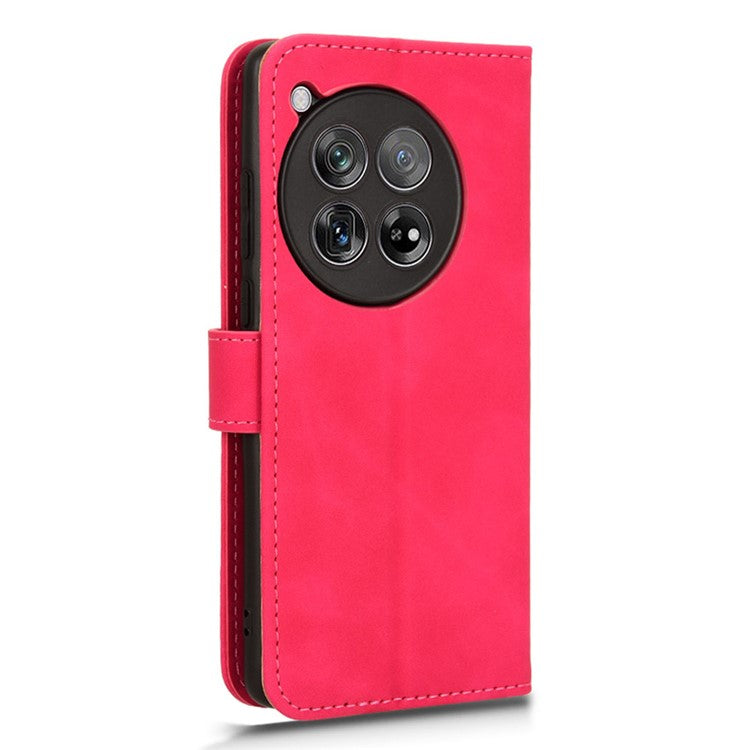 For OnePlus 12 5G Skin-Feel Leather Flip Case Wallet Stand Phone Cover - Rose