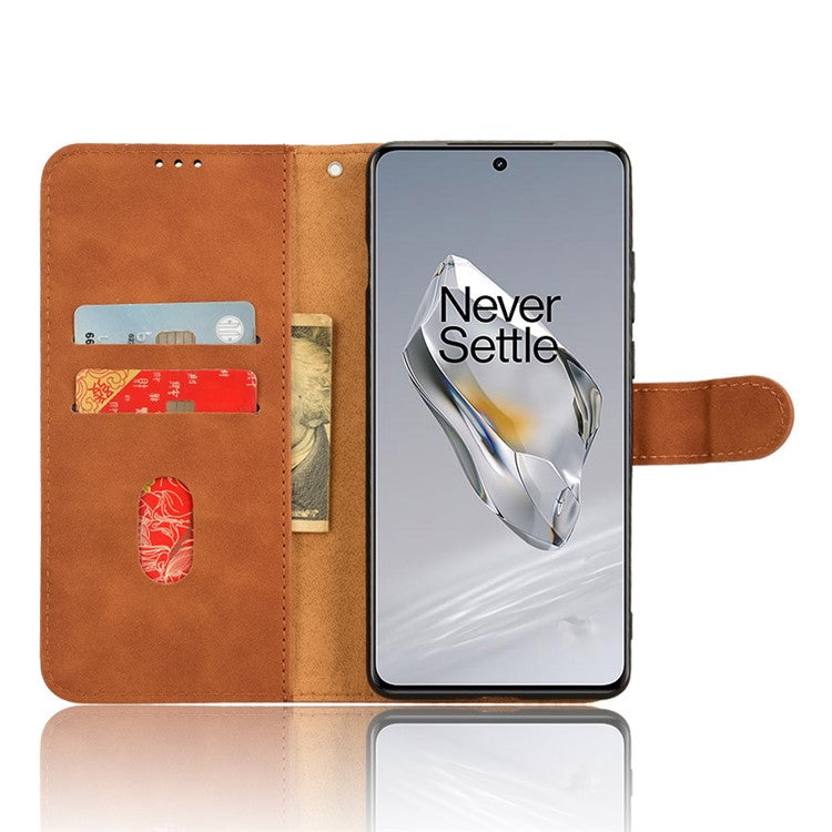For OnePlus 12 5G Skin-Feel Leather Flip Case Wallet Stand Phone Cover - Brown