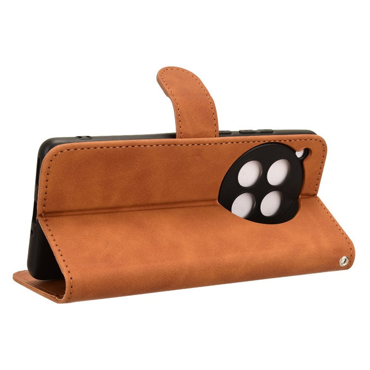 For OnePlus 12 5G Skin-Feel Leather Flip Case Wallet Stand Phone Cover - Brown