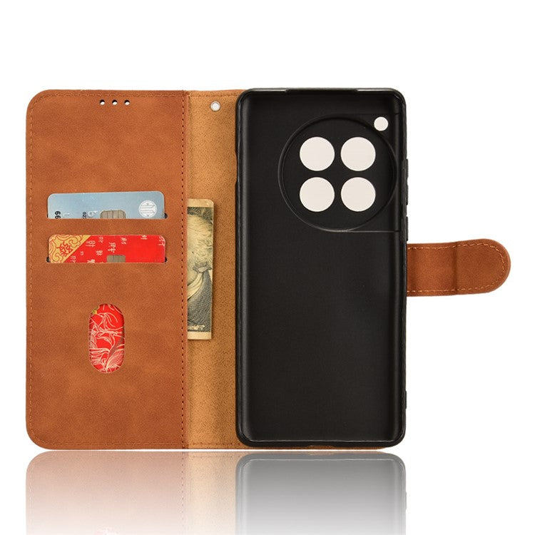 For OnePlus 12 5G Skin-Feel Leather Flip Case Wallet Stand Phone Cover - Brown