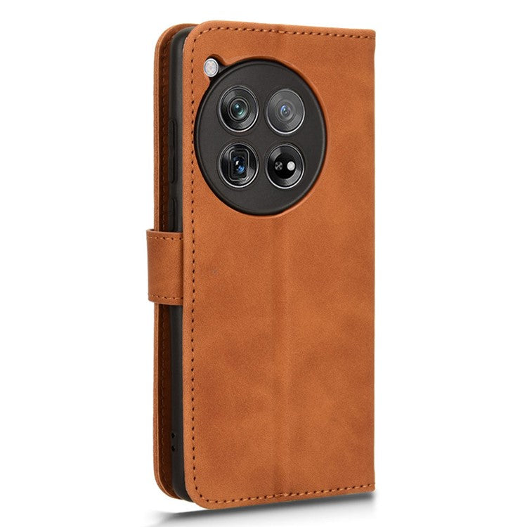 For OnePlus 12 5G Skin-Feel Leather Flip Case Wallet Stand Phone Cover - Brown