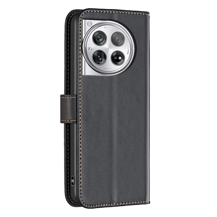 BINFEN COLOR BF17 For OnePlus 12 5G Leather Wallet Case Imprint Full Protection Cover Stand - Black