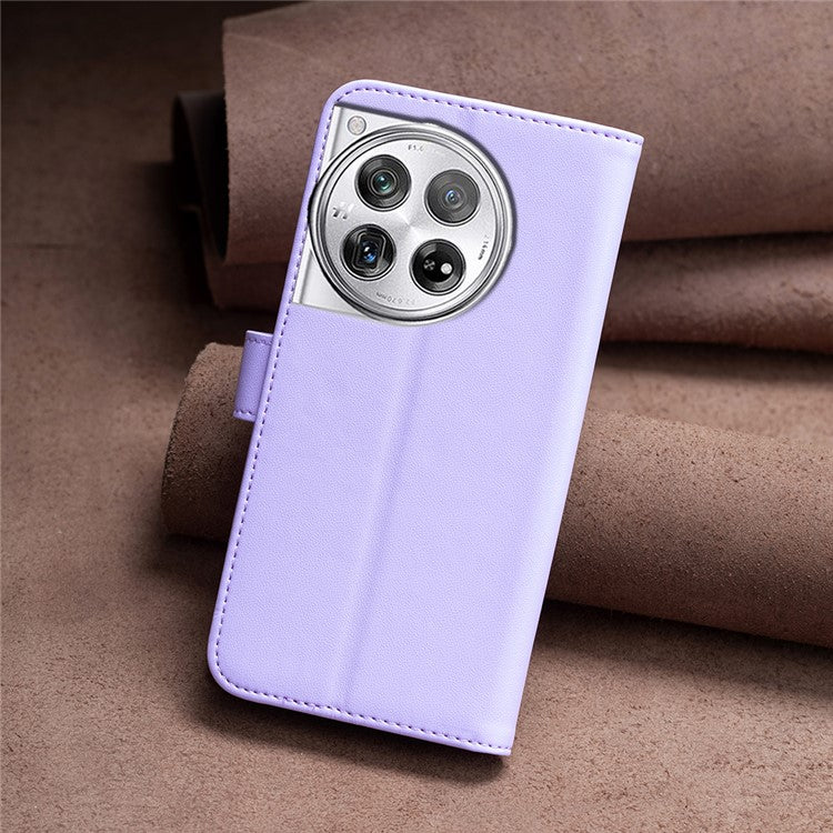 BINFEN COLOR BF17 For OnePlus 12 5G Leather Wallet Case Imprint Full Protection Cover Stand - Purple