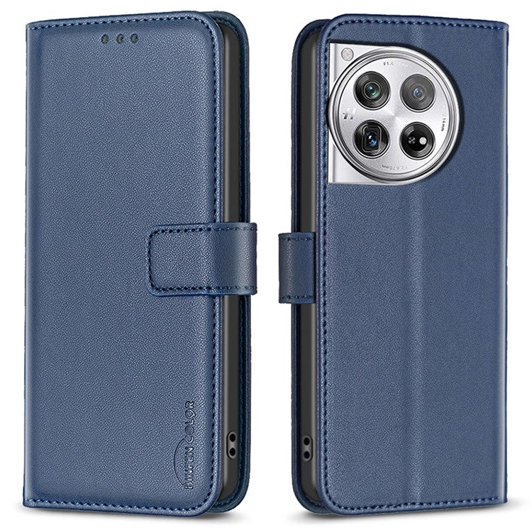 BINFEN COLOR BF17 For OnePlus 12 5G Leather Wallet Case Imprint Full Protection Cover Stand - Blue