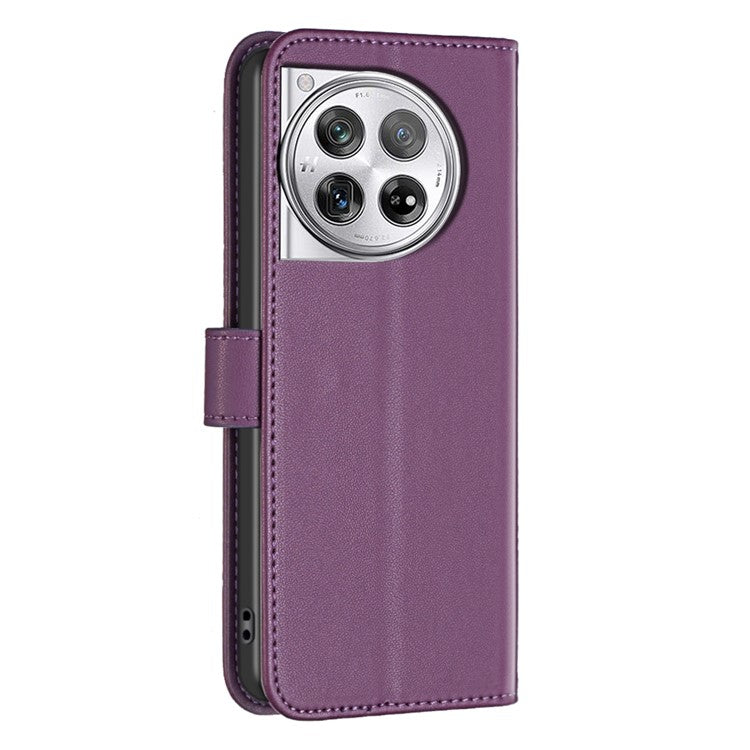 BINFEN COLOR BF17 For OnePlus 12 5G Leather Wallet Case Imprint Full Protection Cover Stand - Dark Purple