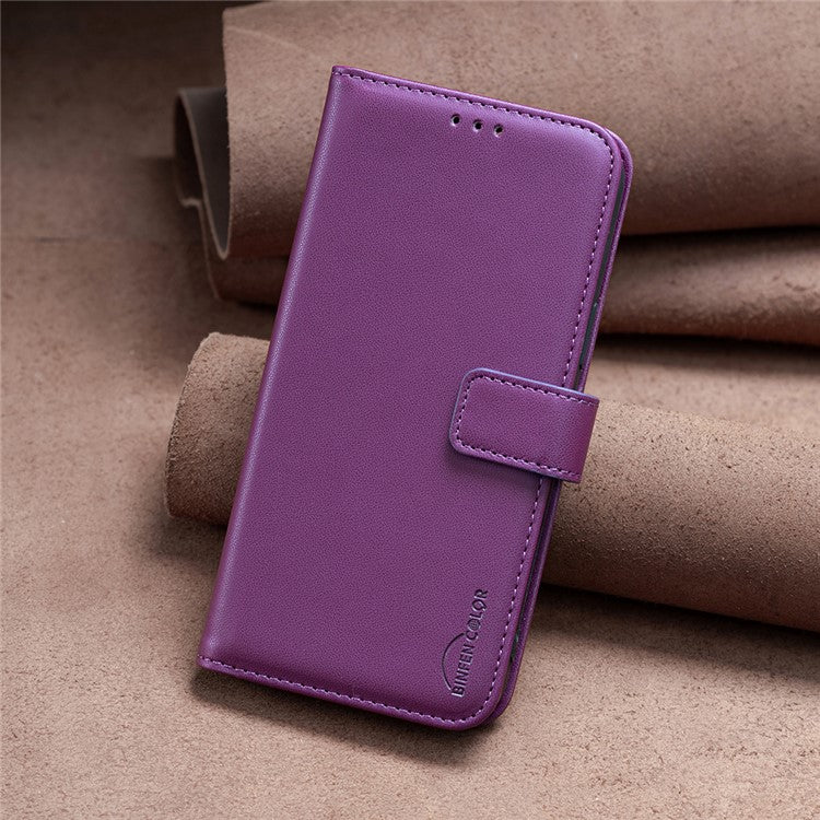 BINFEN COLOR BF17 For OnePlus 12 5G Leather Wallet Case Imprint Full Protection Cover Stand - Dark Purple