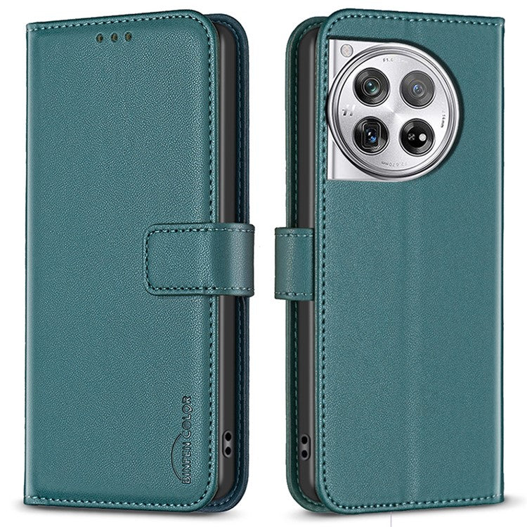 BINFEN COLOR BF17 For OnePlus 12 5G Leather Wallet Case Imprint Full Protection Cover Stand - Green