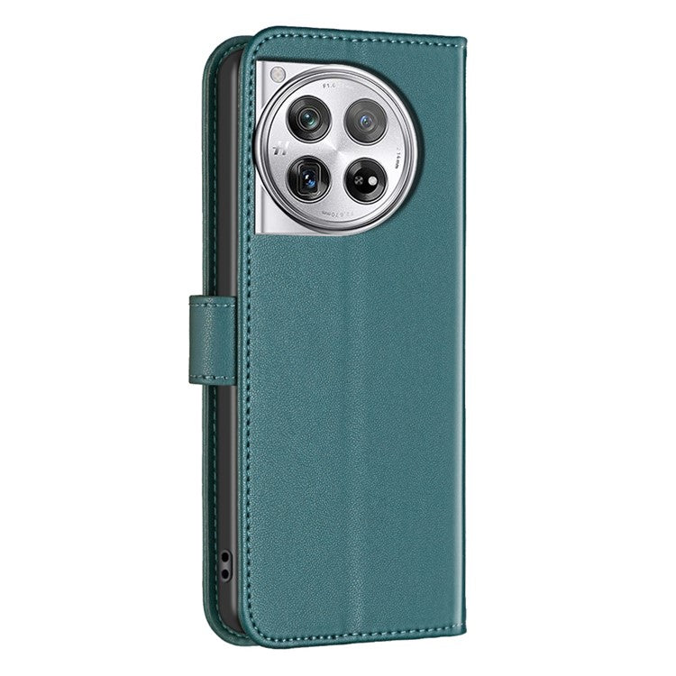 BINFEN COLOR BF17 For OnePlus 12 5G Leather Wallet Case Imprint Full Protection Cover Stand - Green