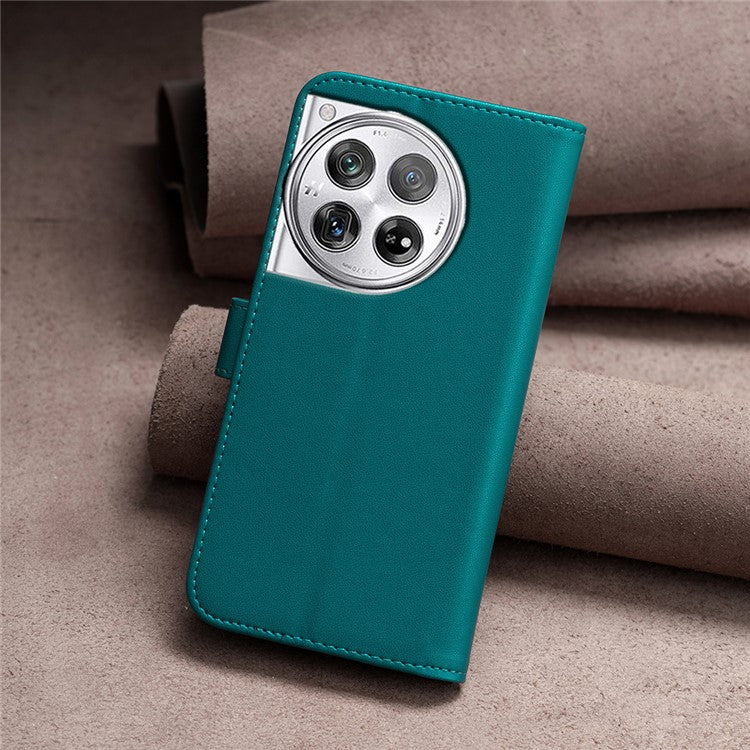 BINFEN COLOR BF17 For OnePlus 12 5G Leather Wallet Case Imprint Full Protection Cover Stand - Green