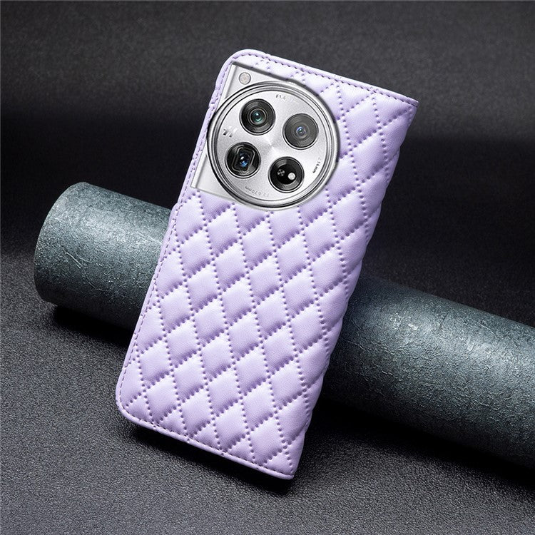 BINFEN COLOR BF Style-14 For OnePlus 12 5G Case Stand PU Leather Wallet Flip Cover Protector - Purple
