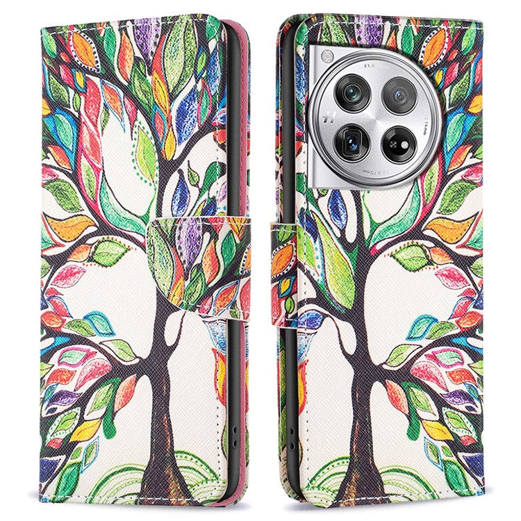 For OnePlus 12 5G Wallet Case Stand Pattern Printing PU Leather Phone Cover Protector - Life Tree