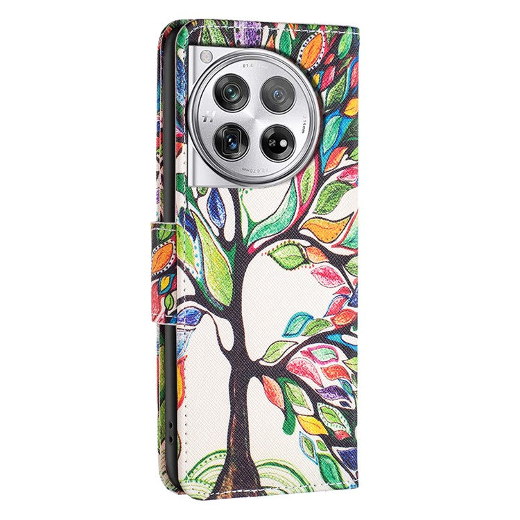 For OnePlus 12 5G Wallet Case Stand Pattern Printing PU Leather Phone Cover Protector - Life Tree