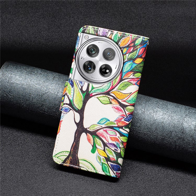 For OnePlus 12 5G Wallet Case Stand Pattern Printing PU Leather Phone Cover Protector - Life Tree