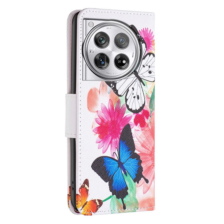 For OnePlus 12 5G Wallet Case Stand Pattern Printing PU Leather Phone Cover Protector - Two Butterflies