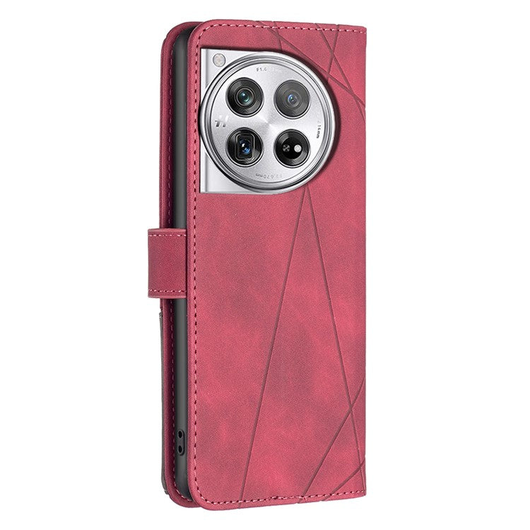 BINFEN COLOR BF05 For OnePlus 12 5G Case Stand Wallet Imprinted Line PU Leather Cover - Red