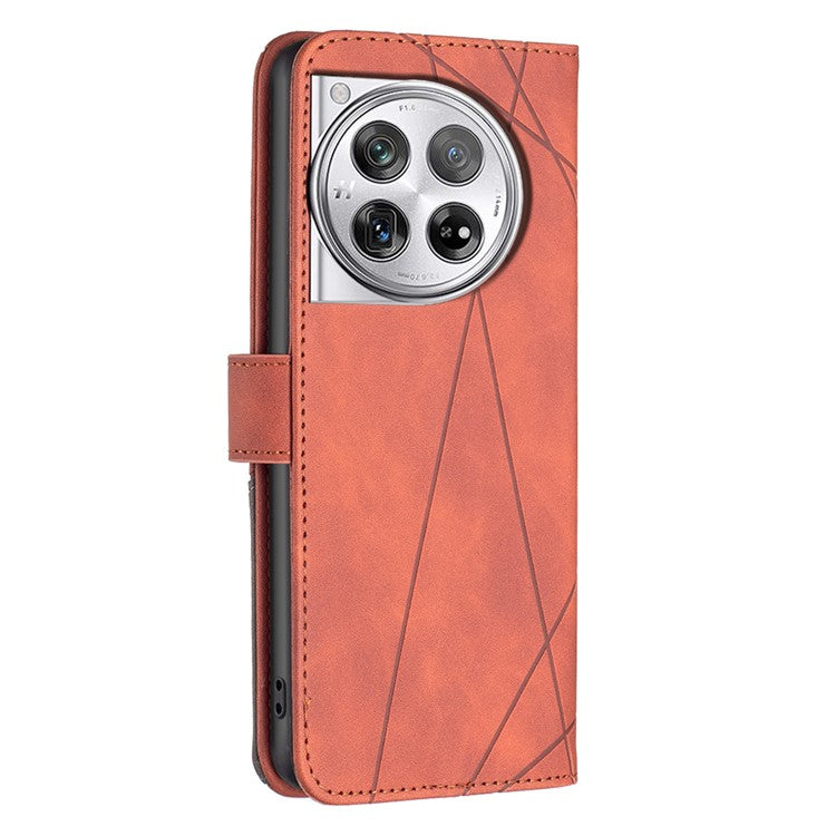 BINFEN COLOR BF05 For OnePlus 12 5G Case Stand Wallet Imprinted Line PU Leather Cover - Brown
