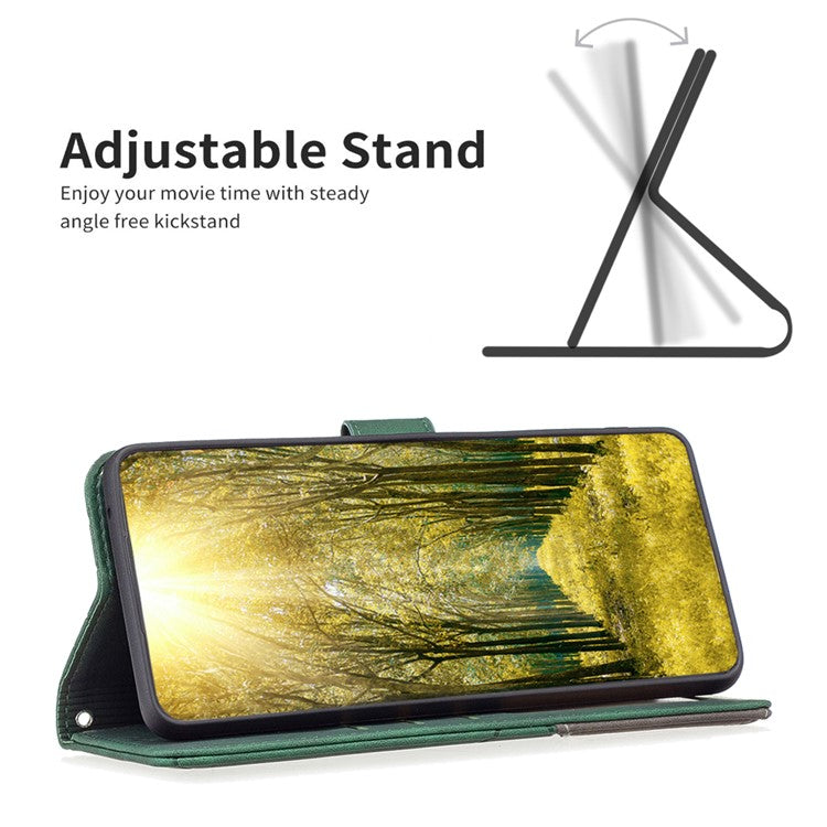 BINFEN COLOR BF05 For OnePlus 12 5G Case Stand Wallet Imprinted Line PU Leather Cover - Green