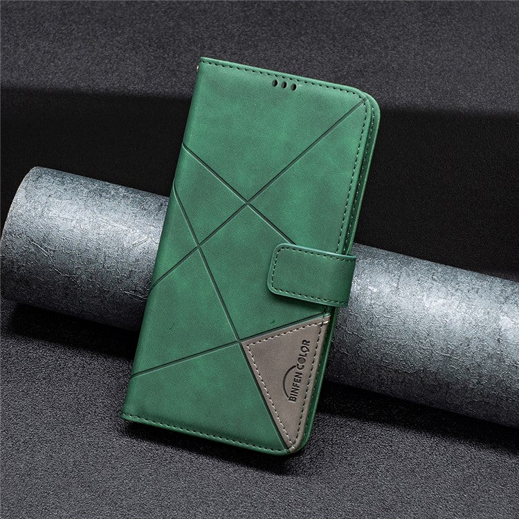 BINFEN COLOR BF05 For OnePlus 12 5G Case Stand Wallet Imprinted Line PU Leather Cover - Green