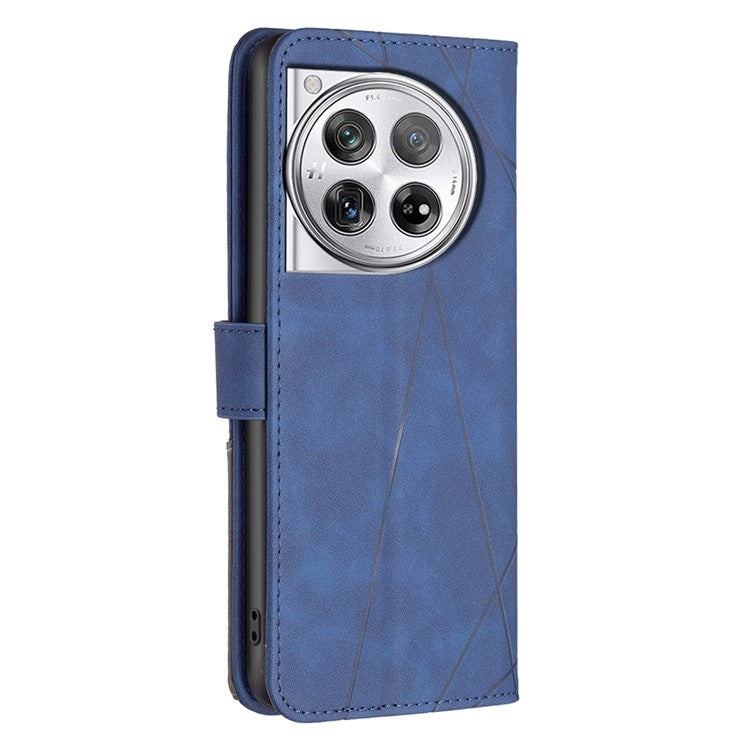 BINFEN COLOR BF05 For OnePlus 12 5G Case Stand Wallet Imprinted Line PU Leather Cover - Blue
