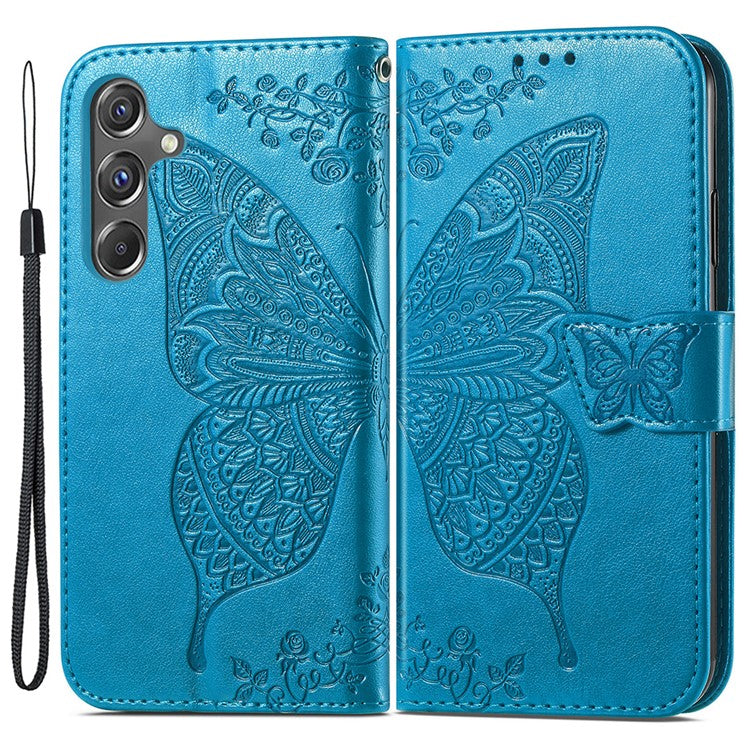 For Samsung Galaxy A15 5G Wallet Case PU Leather Wrist Strap Card Slots Cover - Blue