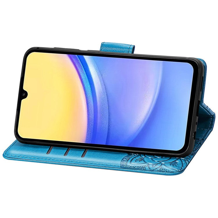 For Samsung Galaxy A15 5G Wallet Case PU Leather Wrist Strap Card Slots Cover - Blue